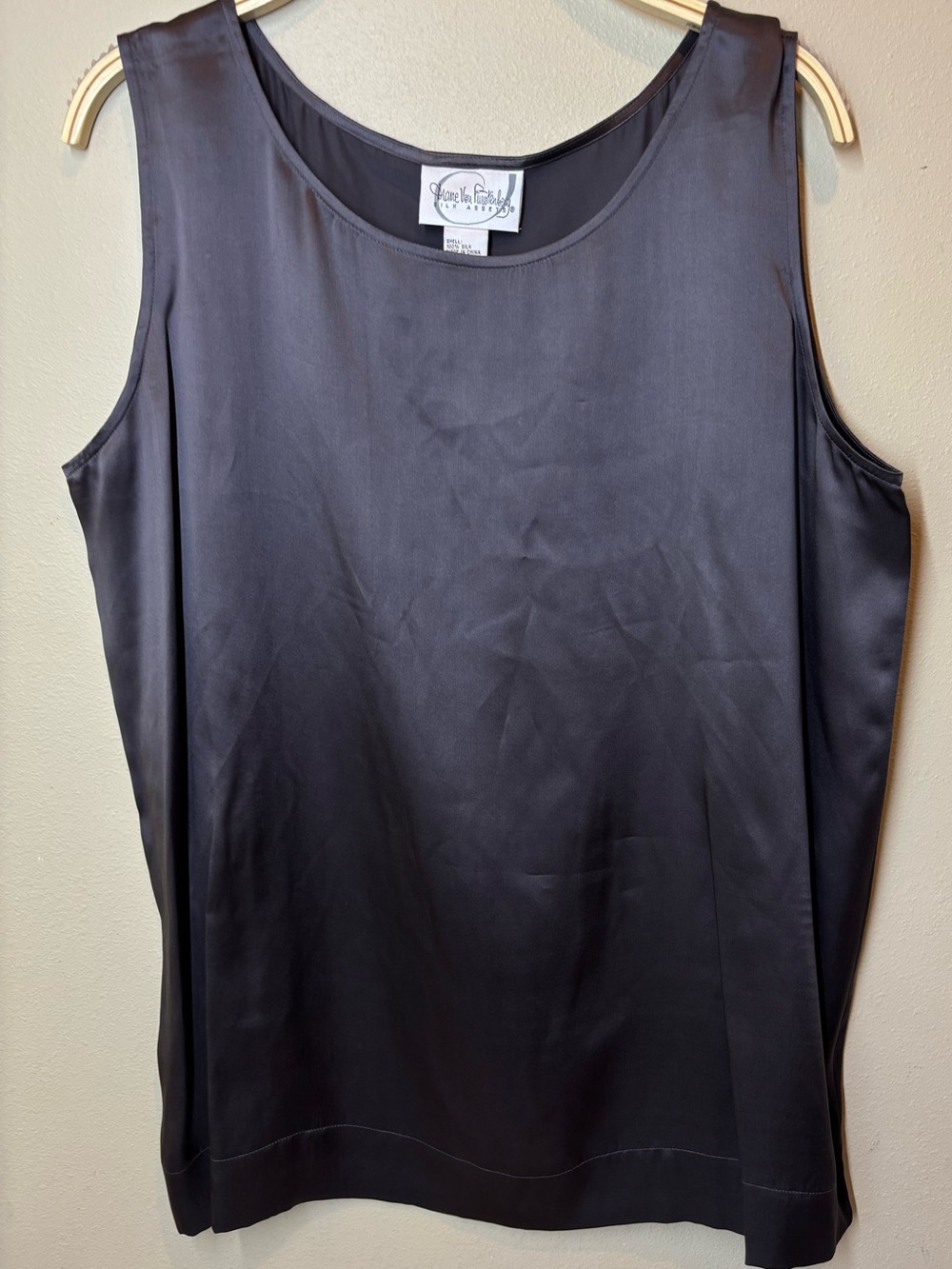100% Silk Sleeveless Shell Top, Gray, Diane Von Furstenburg, large, NWT